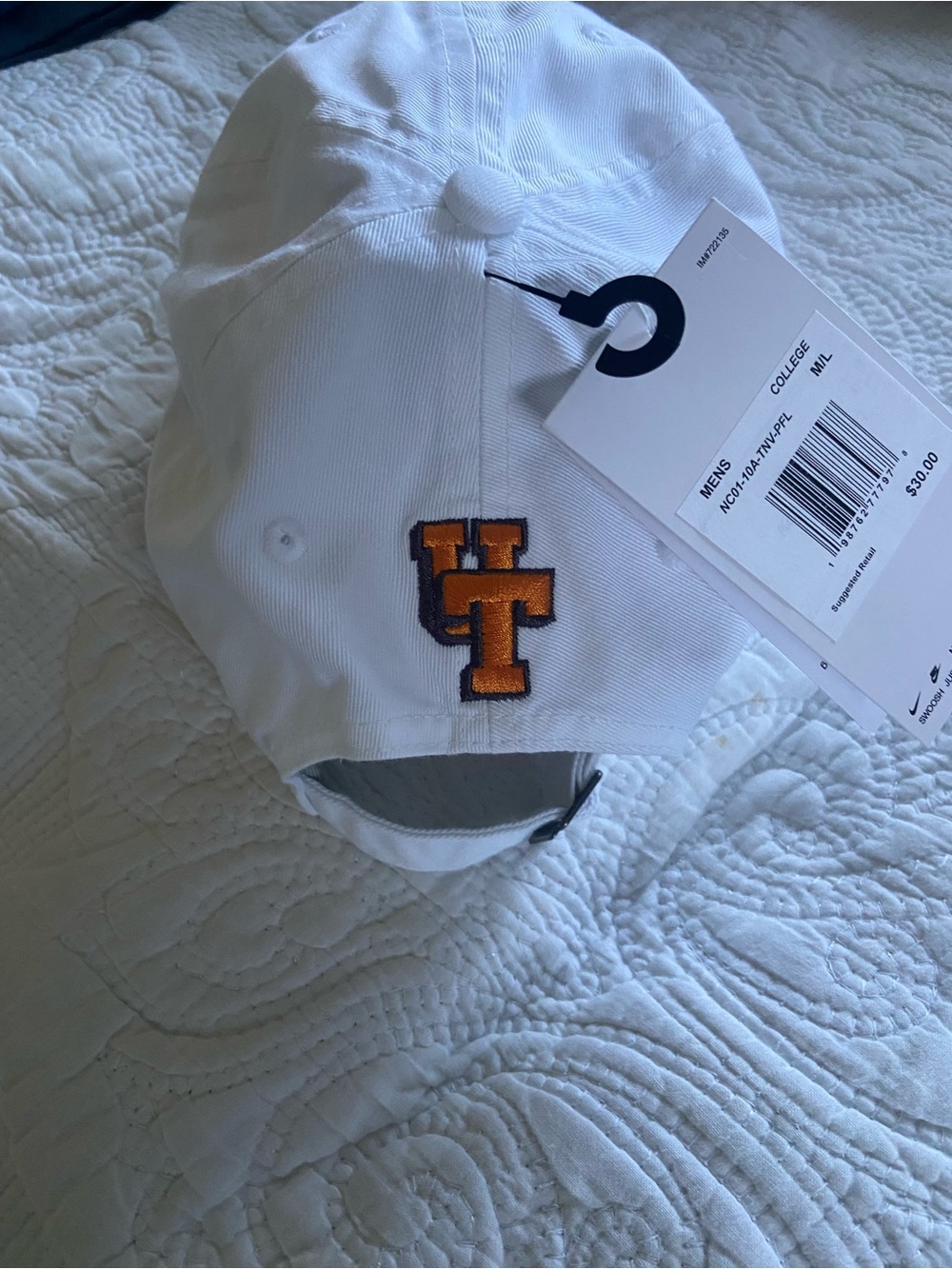 Nike White Cap with Orange 'UT' Patch for all you Tennessee volunteers fans